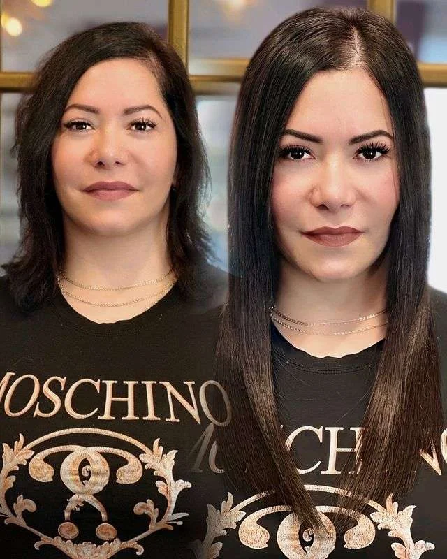 Before and after: thin hair to longer styled transformation